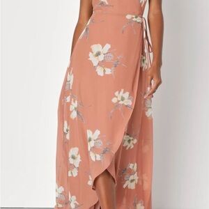 Lulu's All Mine‎ Rusty Rose Floral Print High-Low Wrap Dress